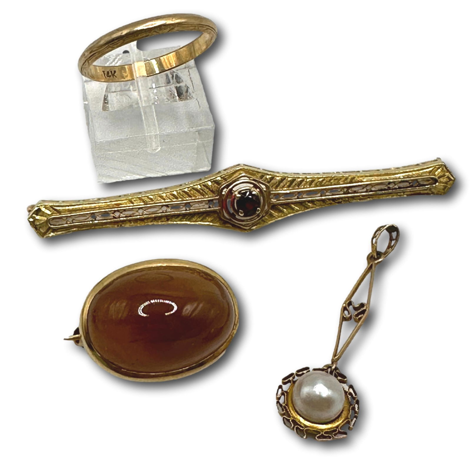 Collection of 14K Gold Jewelry Including Victorian Bar Pin (1 of 15)