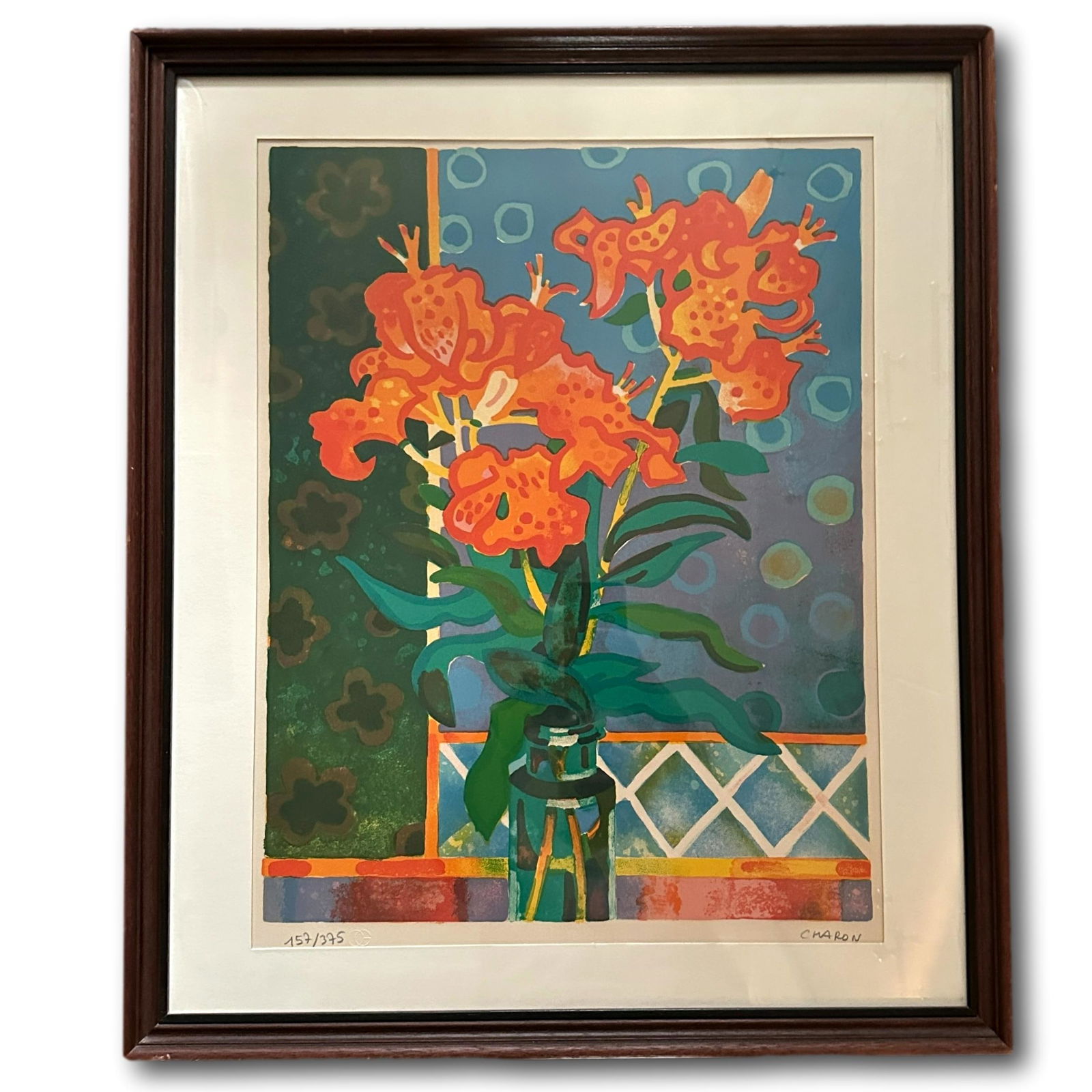 Fleurs Et Céramique By Guy Charon hand signed lithograph numbered framed (1 of 8)