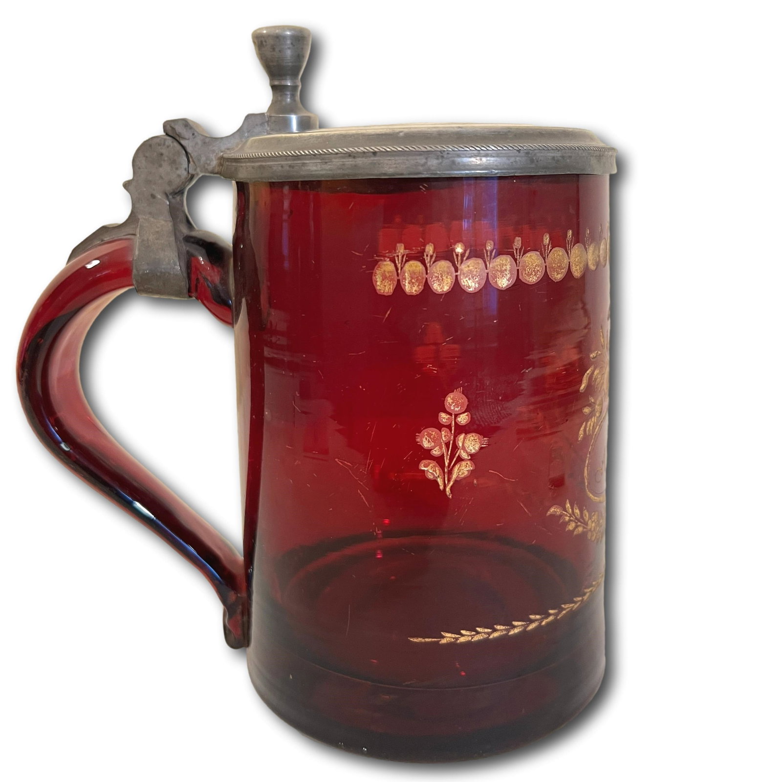 Antique Ruby Red Cut To Clear Tankard (1 of 12)
