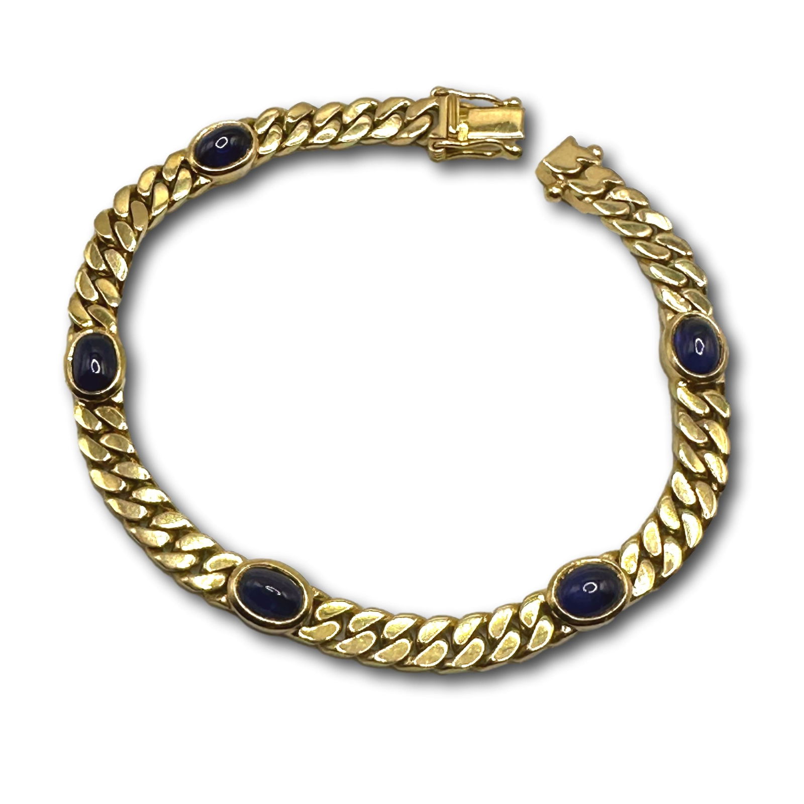 18K Gold Heavy Gold Chain Bracelet with Blue Cabochon Stones (1 of 6)