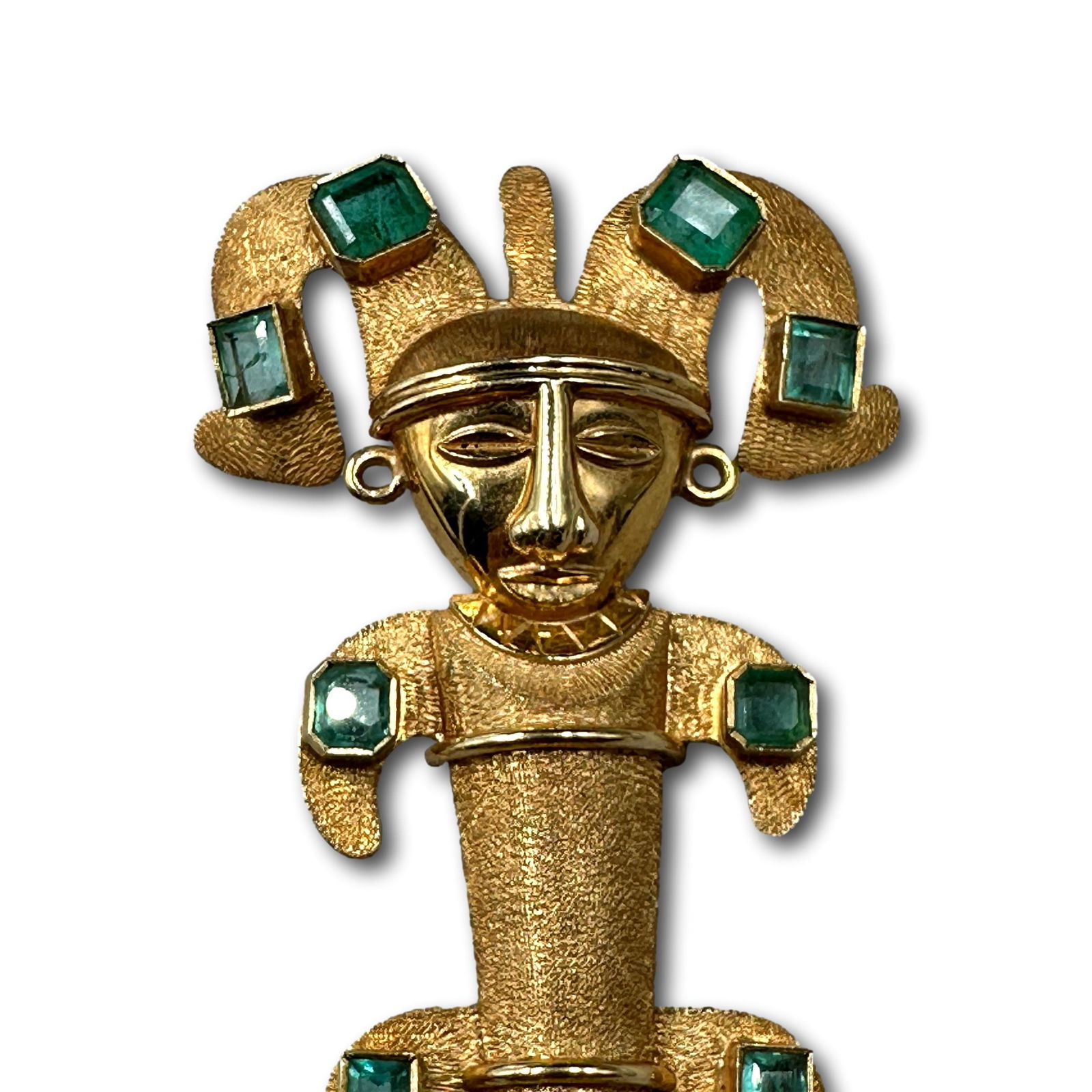 18K Gold and Emerald Pre Columbian Style Art Pendant (1 of 9)