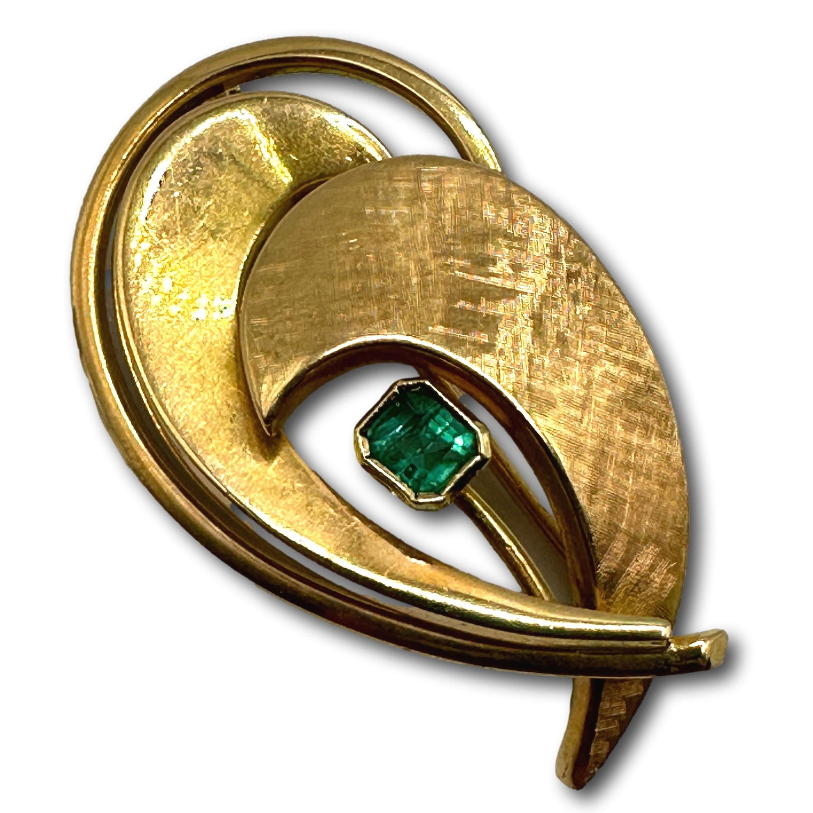 Vintage 14k Gold Pin Brooch with Emerald Stone (1 of 3)