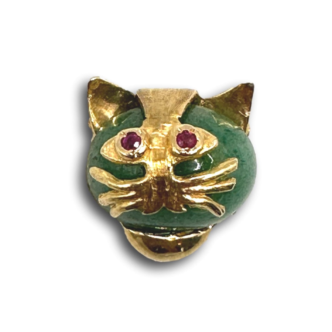 14K Gold and Jade Cat Pin Brooch (1 of 5)