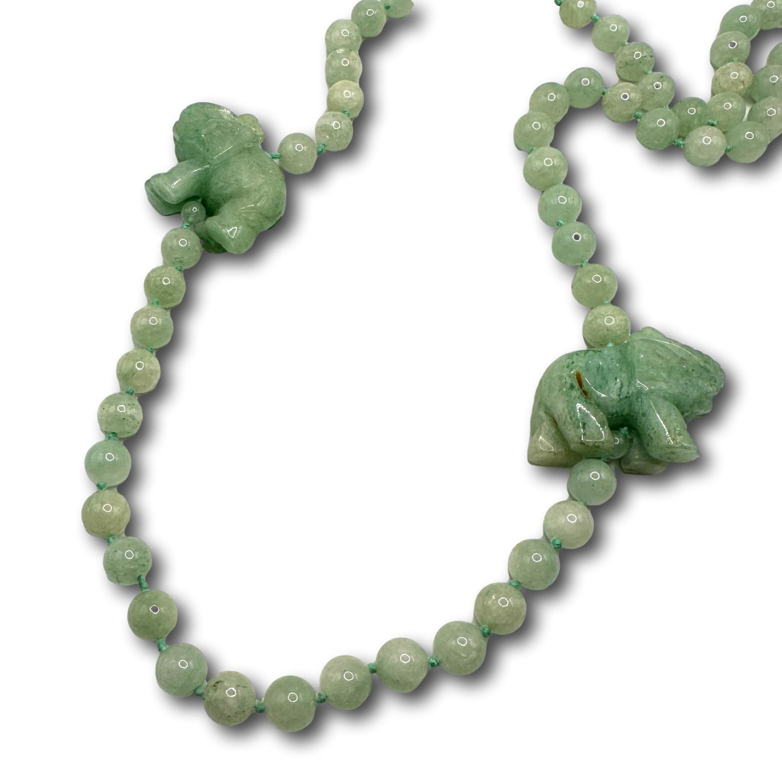 Jade Bead and Elephant Necklace: Measures 32" long, weighs 139 grams. Refer to photos for additional condition information as they are a part of the description. Please note lots may show signs of wear commensurate with age and use,