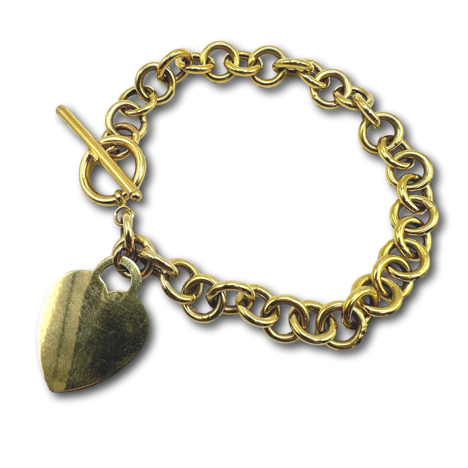14K Gold Chain with Heart Charm: Weighs 15 grams. Measures 8" long x 3/8" wide. Tests positive for 14k gold using acid testing. Refer to photos for additional condition information as they are a part of the description. Please note l