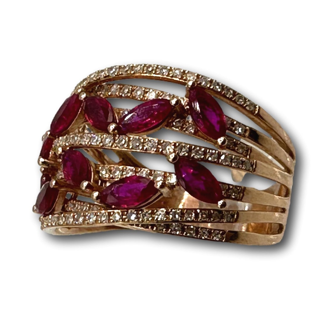 14K Gold Diamond and Ruby Ring: Weighs 5 grams. Size 8 1/4. Genuine diamonds and rubies. Refer to photos for additional condition information as they are a part of the description. Please note lots may show signs of wear commensurat