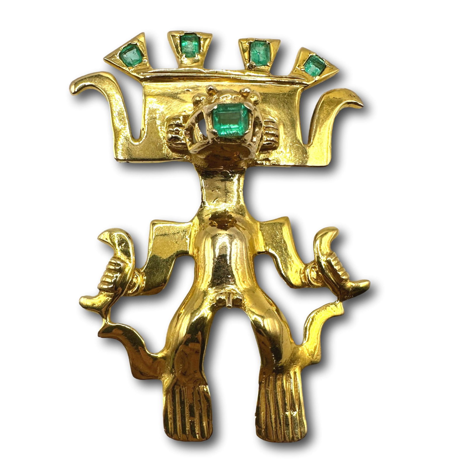 15K Gold and Emerald Pre-Columbian Replica Pendant (1 of 9)