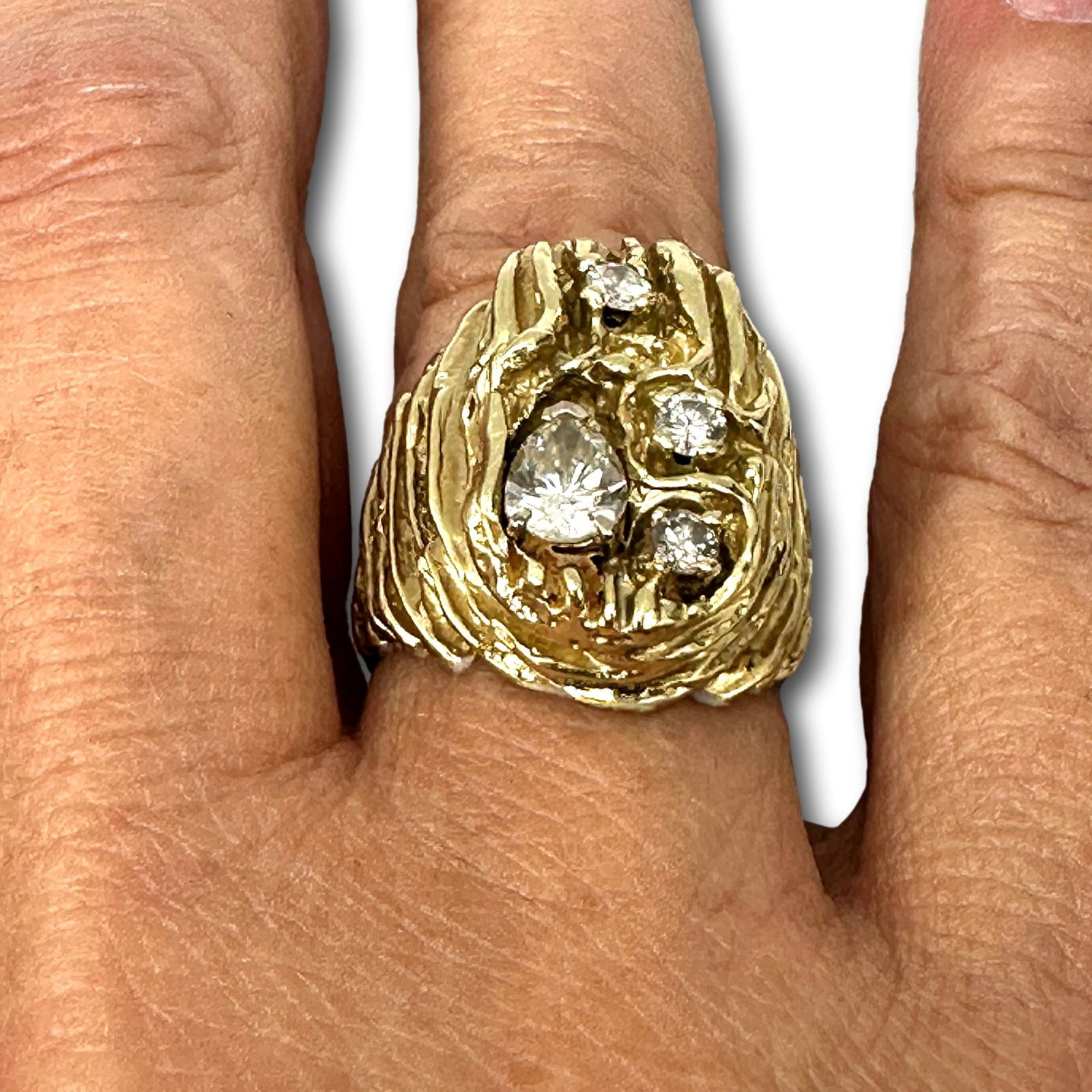 14K Gold Brutalist Ring with Diamonds (1 of 12)