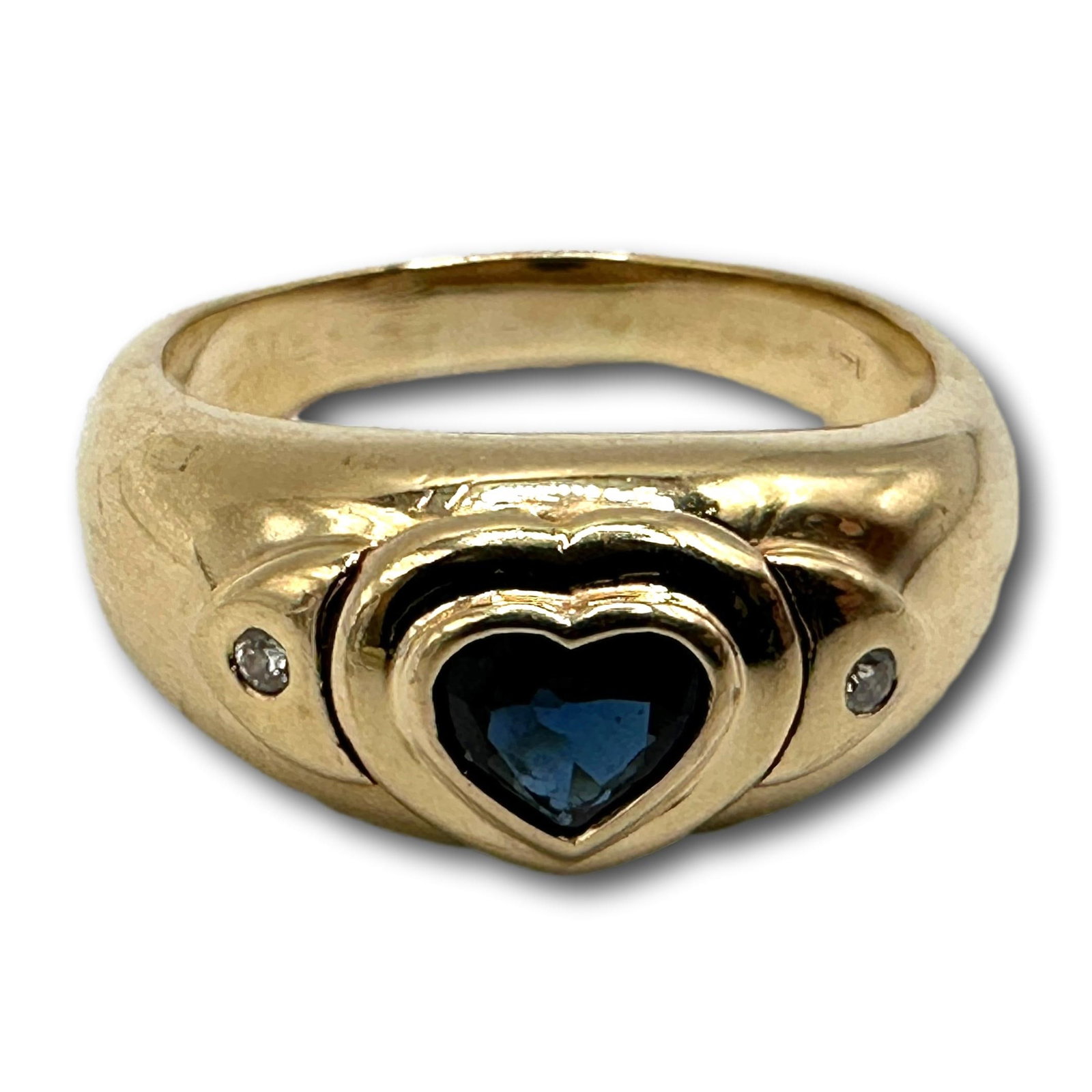 14K Gold and Blue Sapphire Heart Ring (1 of 5)