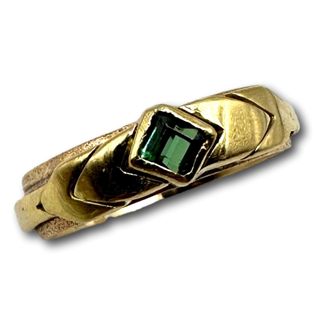 14K Gold and Emerald Ring: Weighs 10 grams. Size 13 1/2. Refer to photos for additional condition information as they are a part of the description. Please note lots may show signs of wear commensurate with age and use, and the