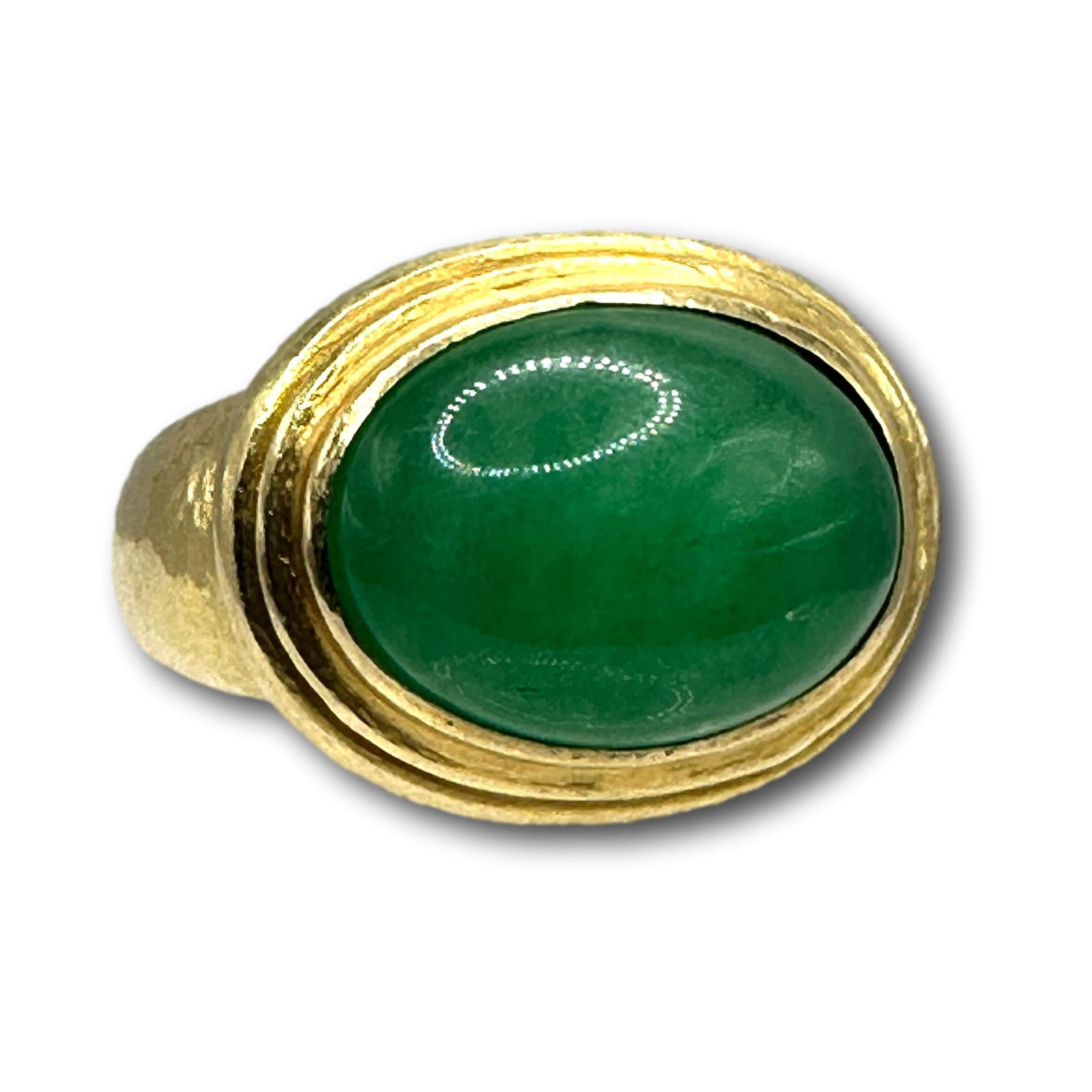 14K Gold Ring with Oval Green Jade Cabochon (1 of 6)