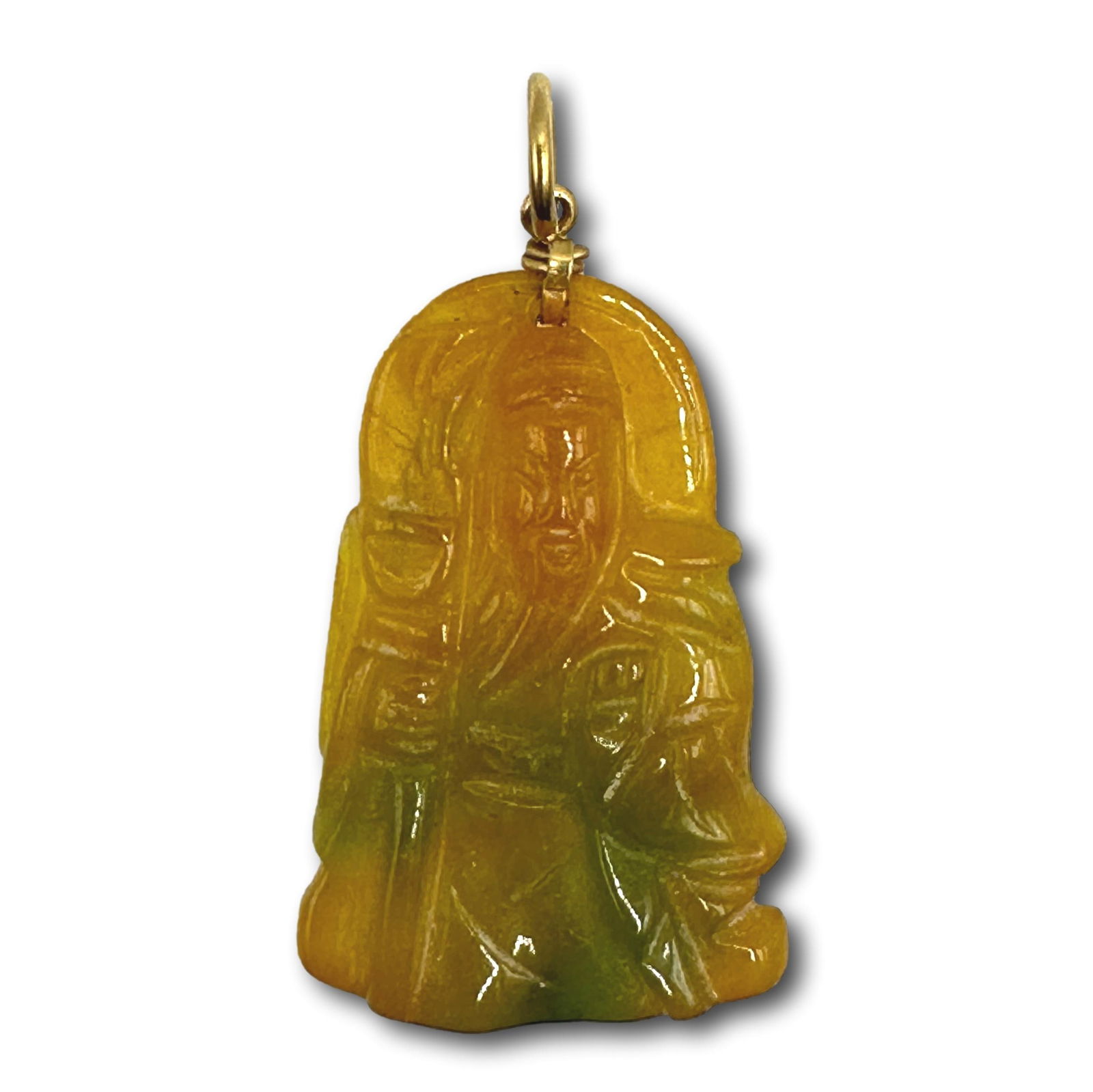 Carved Jade Pendant: Weighs 9 grams. Measures 1 7/8" high x 1" wide. Refer to photos for additional condition information as they are a part of the description. Please note lots may show signs of wear commensurate with ag