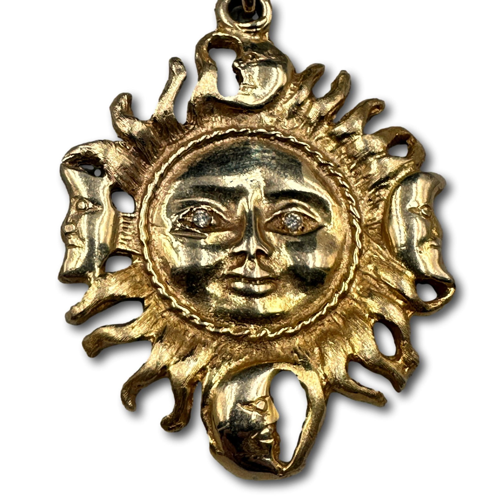 14K Gold Sun and Moon Pendant with Diamond Eyes (1 of 5)