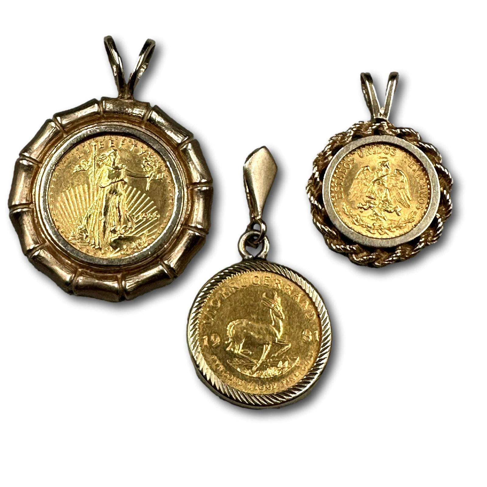 Trio of Vintage Gold Coin Pendants in 14K Gold Mountings (1 of 8)