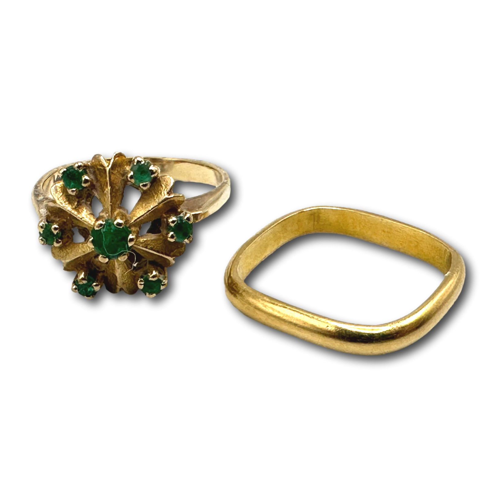10K Gold Square Ring with a 14K Gold and Emerald Ring (1 of 6)