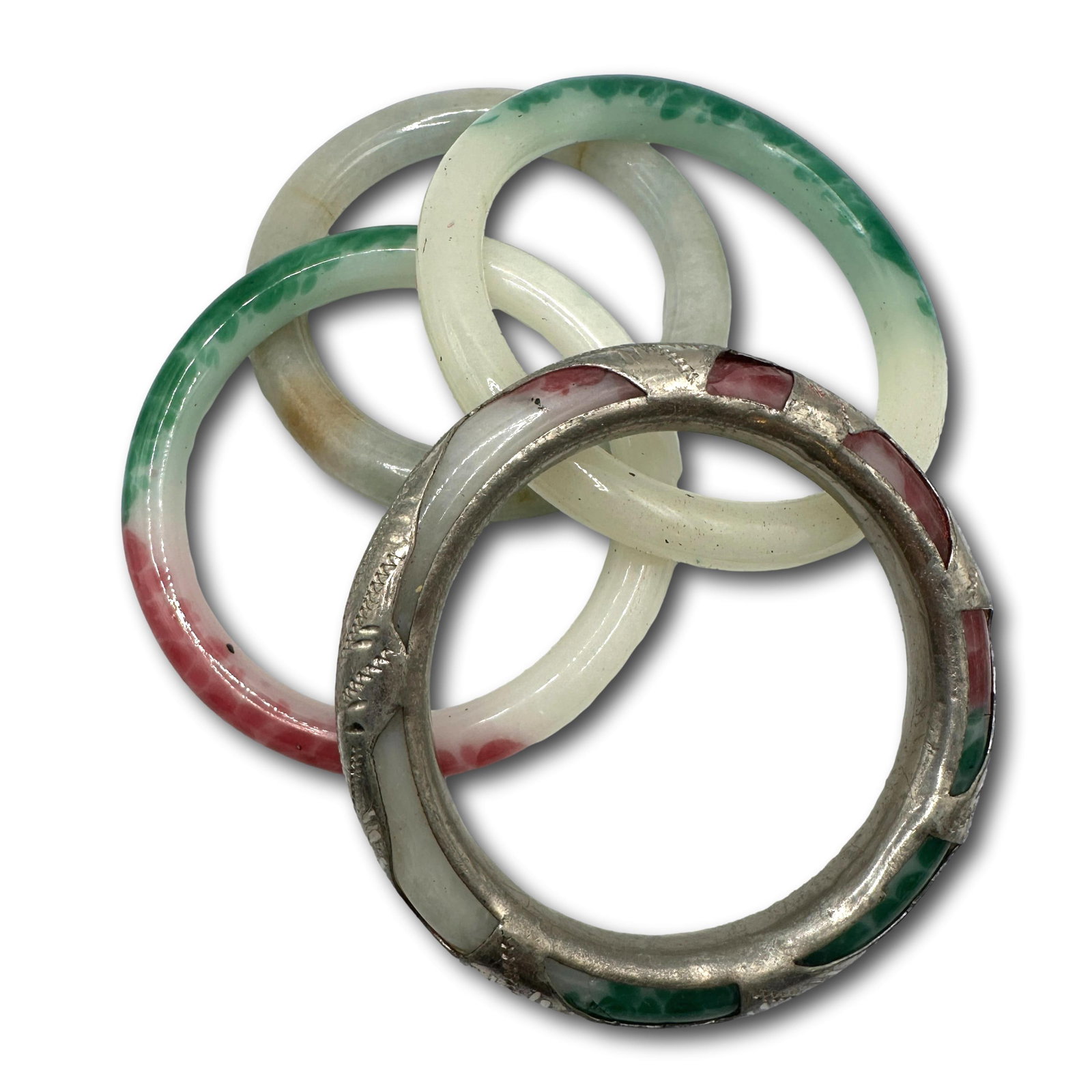 Collection of Vintage Jade Bangles: Refer to photos for additional condition information as they are a part of the description. Please note lots may show signs of wear commensurate with age and use, and the lack of a statement regarding