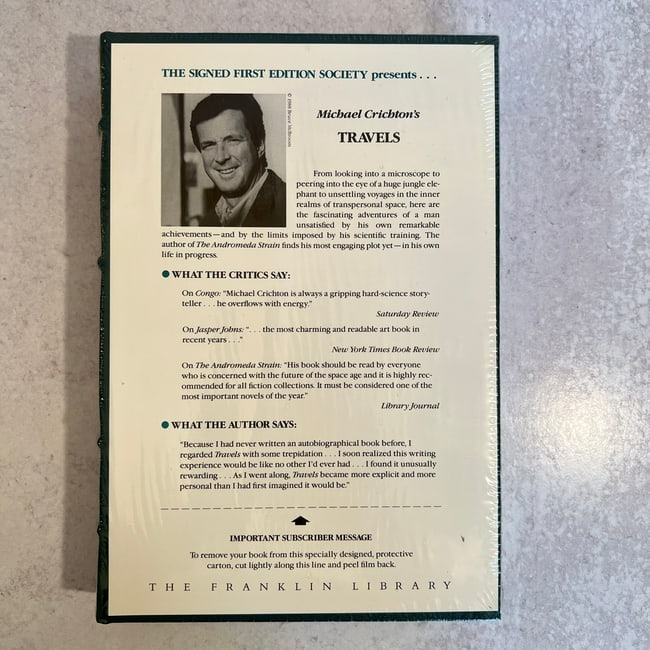 Michael Crichton - Travels, Signed - Unopened (1 of 3)