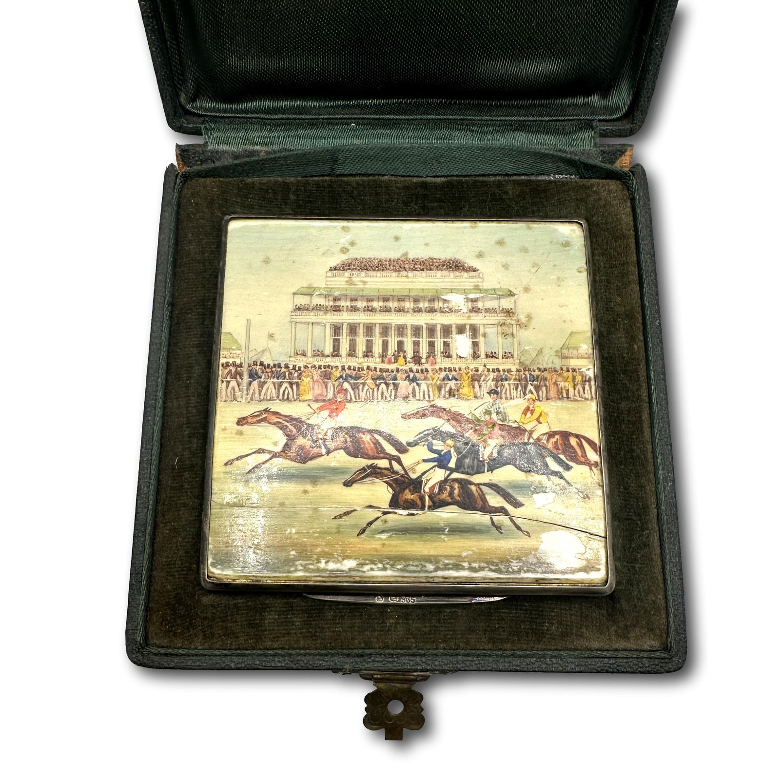 Race of the Derby Stakes at Epson 1839 Antique Hand Painted Sterling Silver Case
