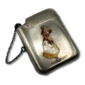 Antique Sterling Silver Enameled Vesta Match Safe