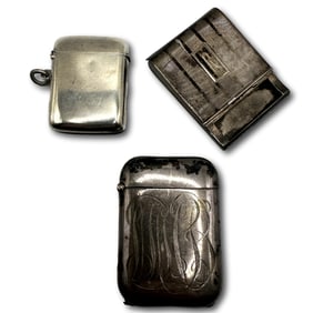 Assorted Antique Sterling Silver Vesta Match Safes with Belt Buckle