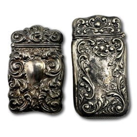 Lot of Two High Relief Antique Sterling Silver Vesta Match Safes