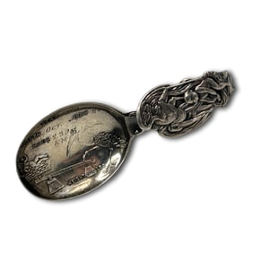 Antique Sterling Silver Stork Birthday Child's Spoon
