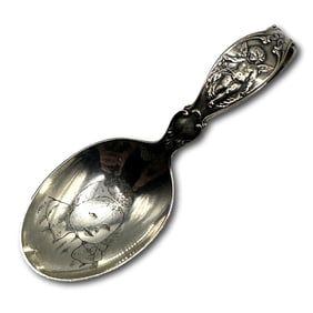 Antique Sterling Silver Winged Cherub with Baby Face Child's Spoon