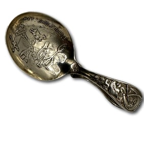 Antique Sterling Silver Hey Diddle Diddle Nursery Rhyme Child's Spoon