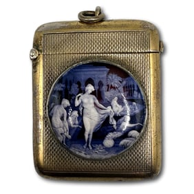 Antique Sterling Silver and Enamel Vesta Match Safe by William Neale c 1890s