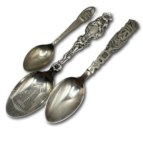 Pair of Sterling Silver New York Souvenir Spoons with Silverplate Spoon