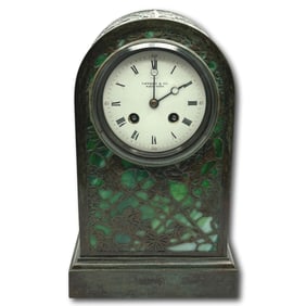 Tiffany Studios Grapevine Pattern Domed Mantle Clock with Key