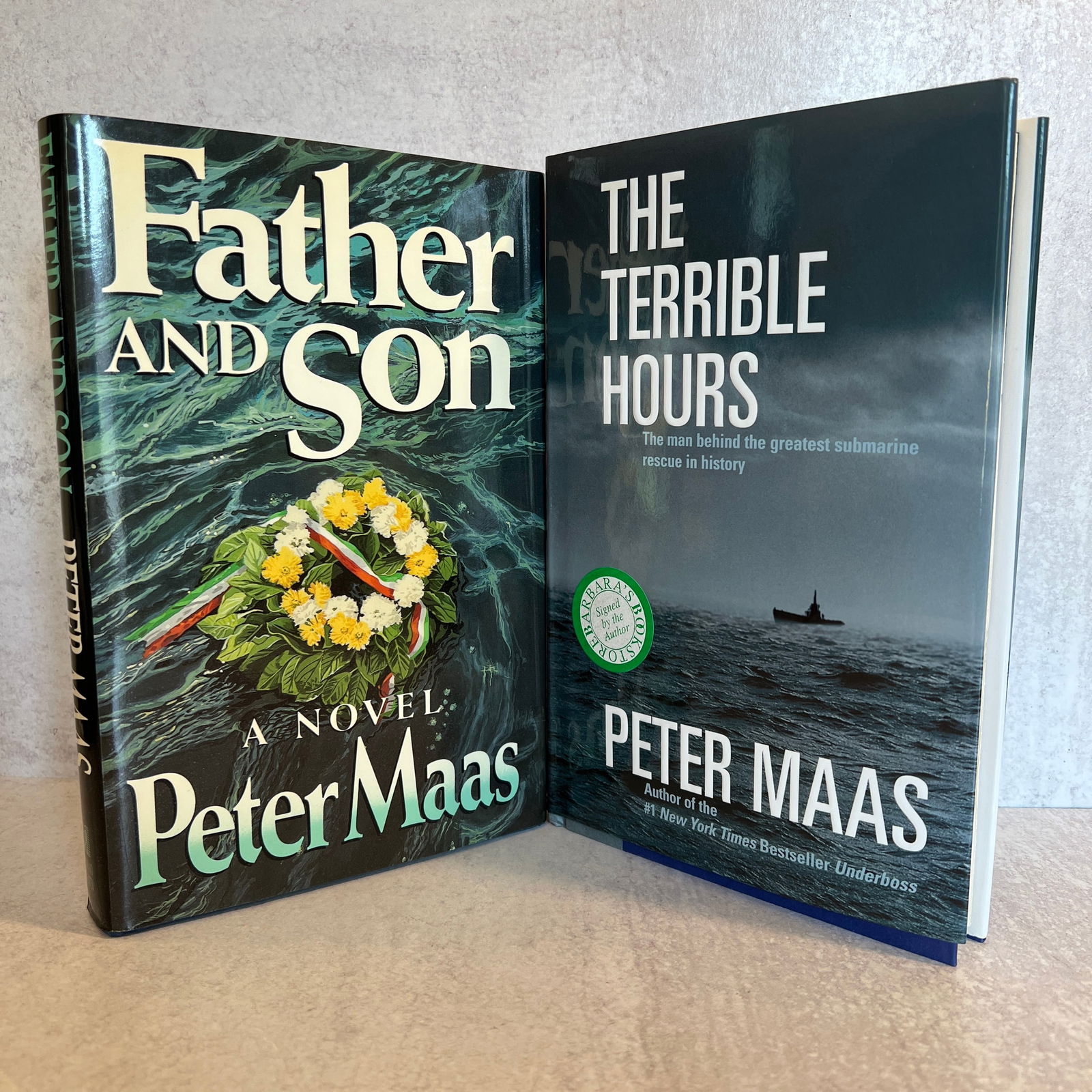 Peter Maas Autographed The Terrible Hours and Father and Son: Titles include: The Terrible Hours - copyright 1999, and Father and Son - copyright 1989 - both signed by the author. Refer to photos for additional condition information as they are a part of the des