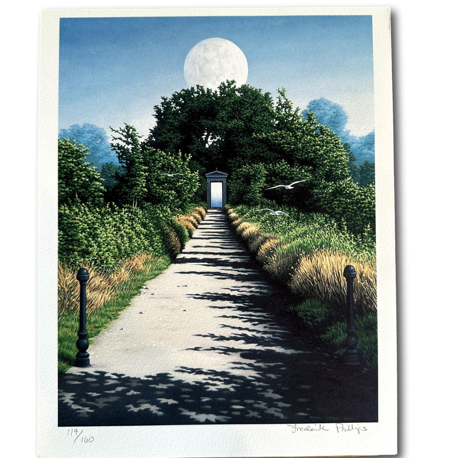 Signed and Numbered Frederick Phillips Surrealist Print: Measures approximately 11" x 9". Refer to photos for additional condition information as they are a part of the description. Please note lots may show signs of wear commensurate with age and use, and