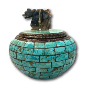 Unique Zuni Pueblo Turquoise Fetish Pottery Signed Randy