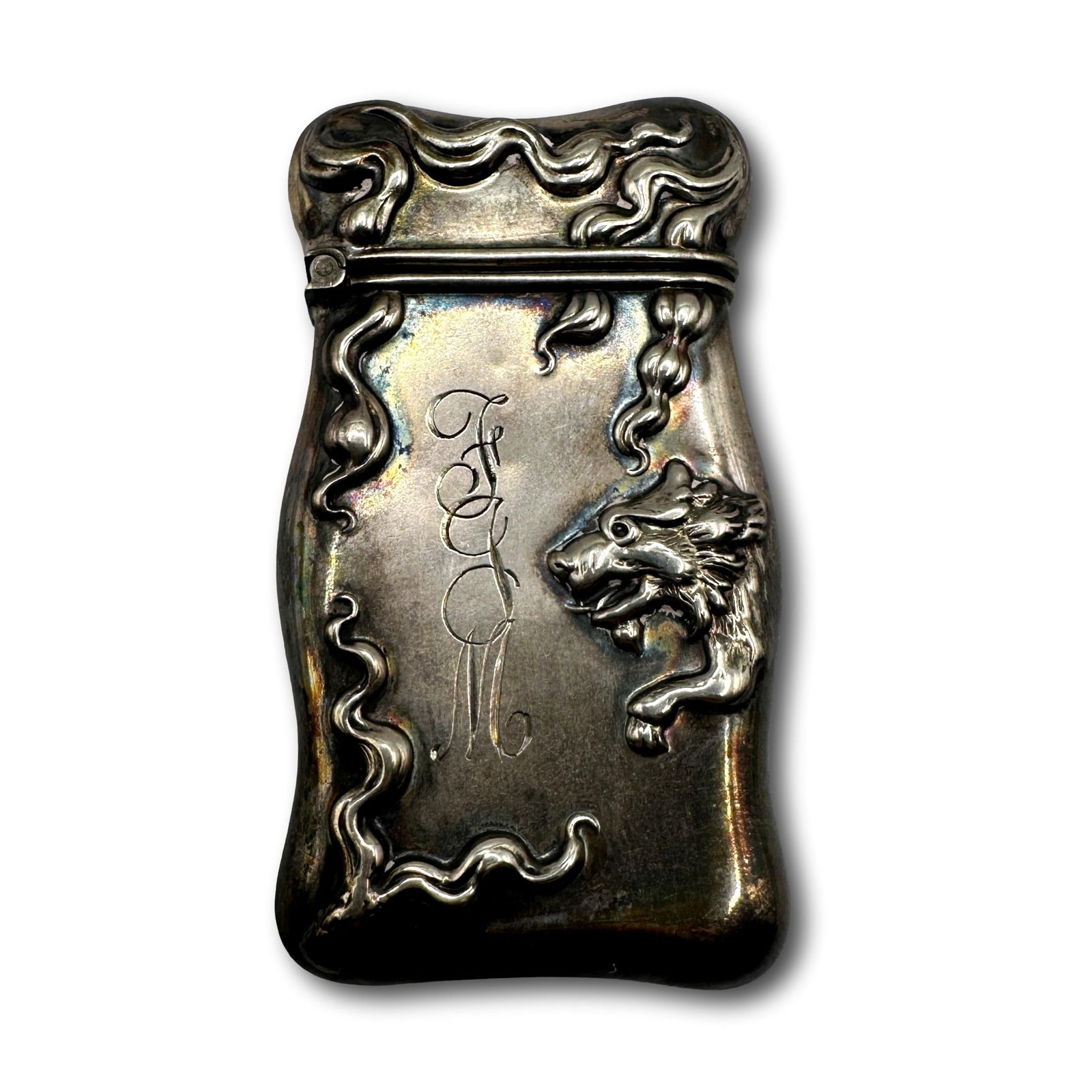 Antique Sterling Silver Lion's Head Art Nouveau Vesta Match Safe (1 of 5)