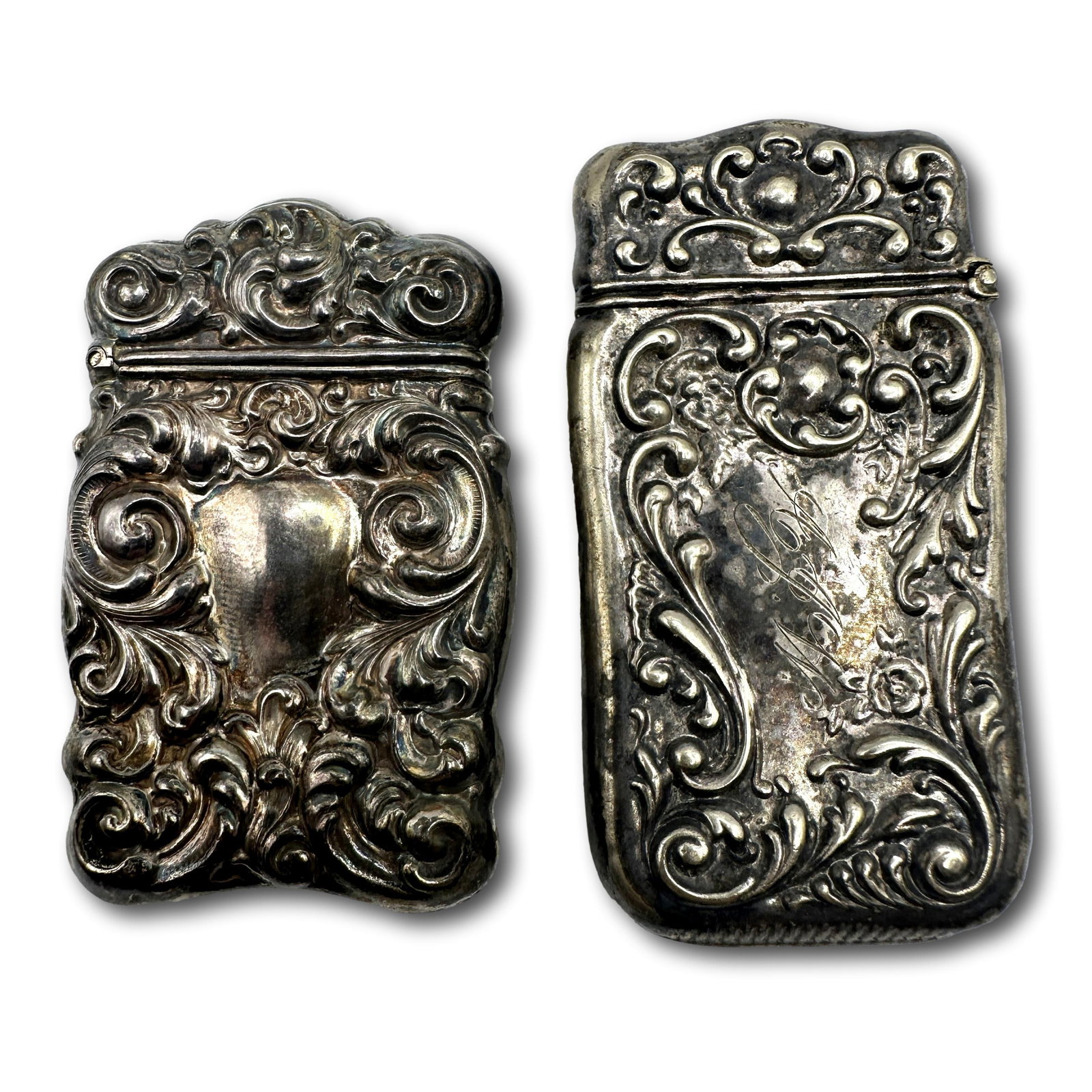 Lot of Two High Relief Antique Sterling Silver Vesta Match Safes (1 of 11)