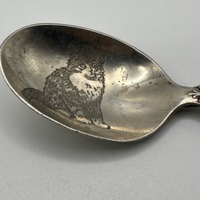 Antique Sterling Silver Winged Cherub with Kitty Cat Child's Spoon