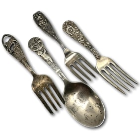 Set of Four Sterling Silver Children's Forks and Spoon - Nursery Rhymes & Kirk