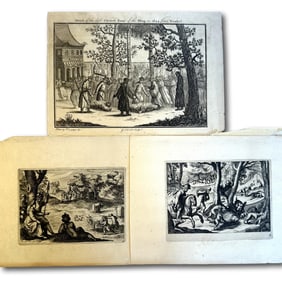 3 Engravings Including Death of the last Chinese Emperor from Nieuhof, 1745, and Antonio Tempesta