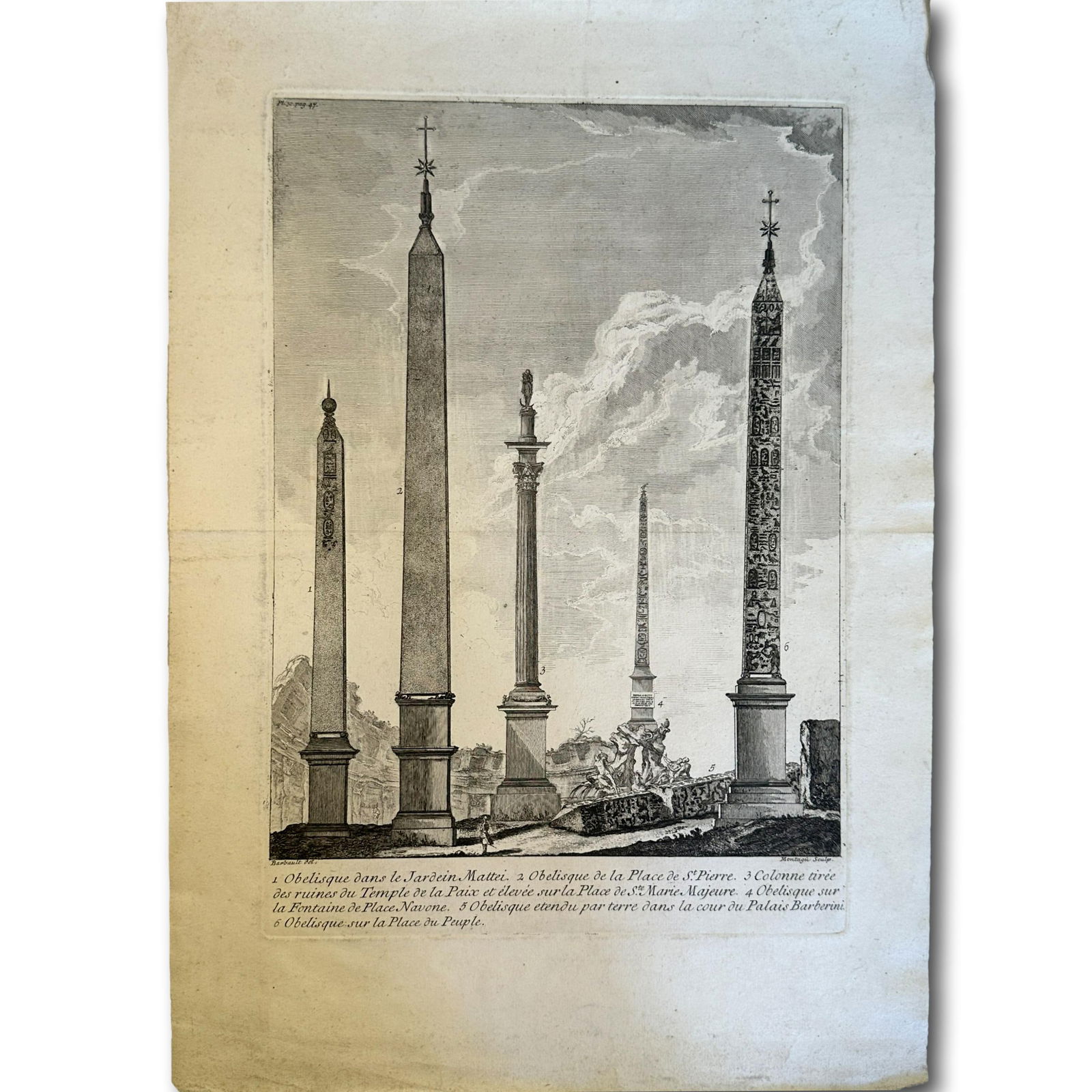 Antique print "The Obelisks in the Squares of Rome" (1 of 6)