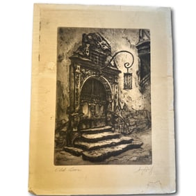 Antique Etching - The Old Door