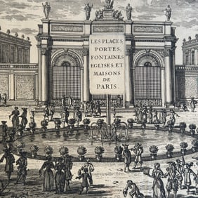 Etching Engraving Perelle The Squares Fountain Doors Churches Houses of Paris 17th