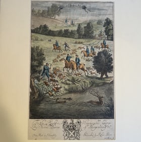 Richard Blome (British, 1635-1705) Sporting Print - Stagg Taking Soyle