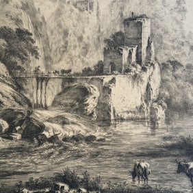 18th Century - Crossing a Ford - Engraving by Jean Jacques de Boissieu (1736-1810)