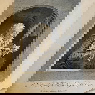 Johann Georg Wille (1715-1808) Copper Engraving c. 1755 "Aunt Doun": Sheet measures 24 1/2 x 17 1/2 inches, image area measures 13 x 11 inches. A copper engraving by Johann Georg Wille, created around 1755 (though some sources date it closer to 1780). This work is base