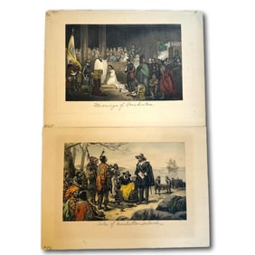 The Marriage of Pocahontas and Sale of Manhattan Island Colored Engravings