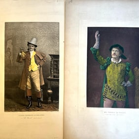 2 Historical Hand Colored Engravings of Actors in Costume c. 1889