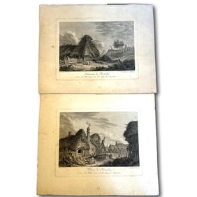 18th Century France Engravings by Wille "Hamlet of Picardy" and "Village of Picardy"
