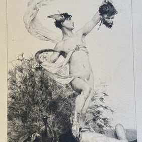 Hermes as Argeiphontes (Argus-slayer) by Paul Edme Le Rat Etching, c. 1881