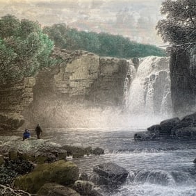 1876 Falls of the Hepste Original Antique Steel Engraving
